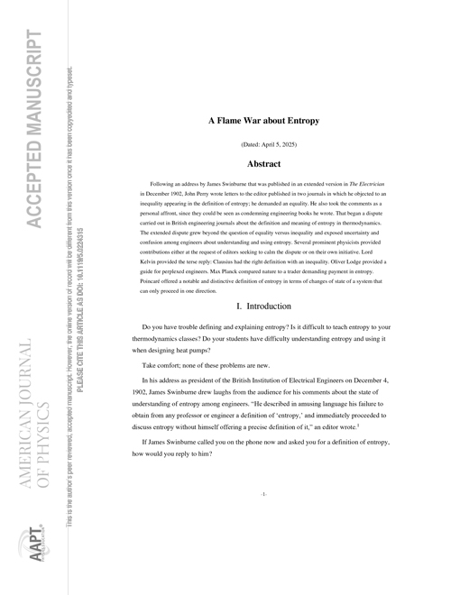 A Flame War about Entropy, American Journal of Physics 93 (6).
