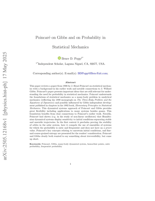 Poincaré on Gibbs and on Probability in Statistical Mechanics, arXiv preprint 2505.12168v1